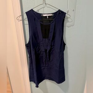 Trina Turk Navy Sleeveless Top with Black Sheet Panels